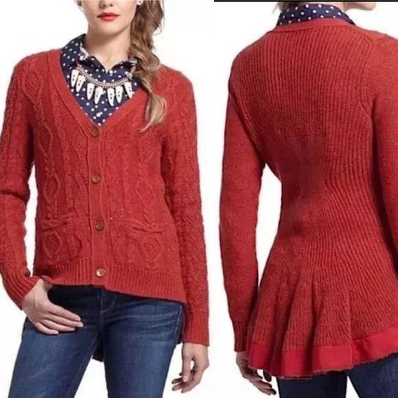 Anthropologie Sweaters - Anthropologie Far Away‎ From Close Pauline Cable Knit Cardigan Hi Lo Granny L